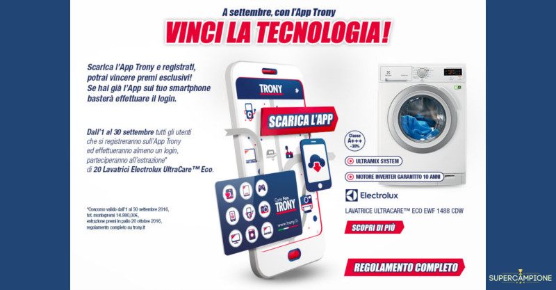 Concorso Trony: vinci lavatrice Electrolux
