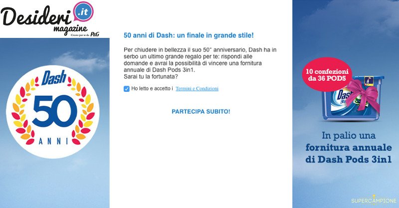 Vinci gratis una fornitura annuale di Dash Pods