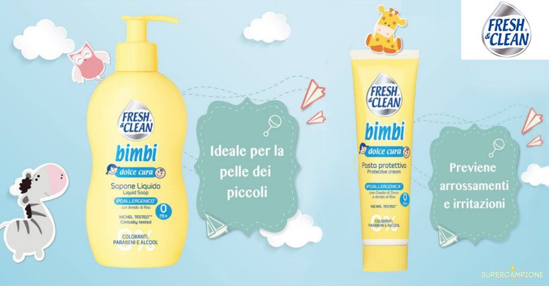 Vinci prodotti bagno bimbi e pasta lenitiva per bimbi Fresh&Clean