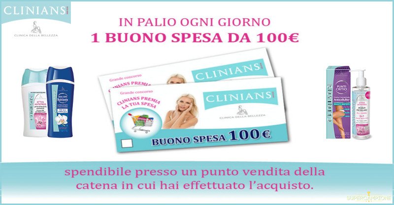 Vinci buoni spesa da 100€ con Clinians Vinci buoni spesa da 100€ con Clinians