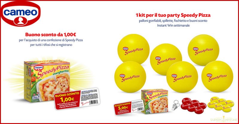 Ricevi un buono sconto e vinci gratis kit per party Speedy Pizza