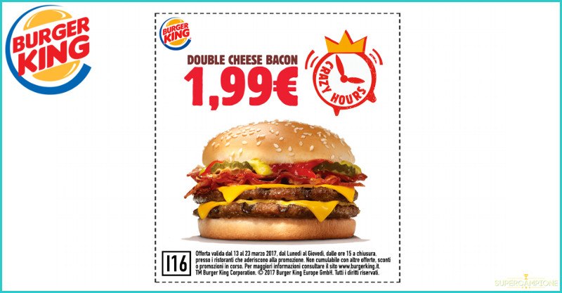 Buoni sconto Burger King Double Cheese Bacon