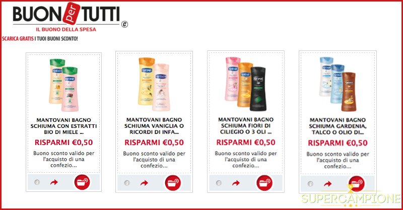 Buoni sconto bagnoschiuma Mantovani Buoni sconto bagnoschiuma Mantovani