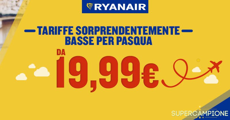 Ryanair: offerta voli da 19,99€