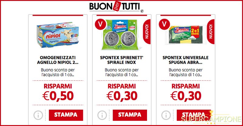 Buoni sconto alimenti e prodotti per la pulizia Buoni sconto alimenti e prodotti per la pulizia