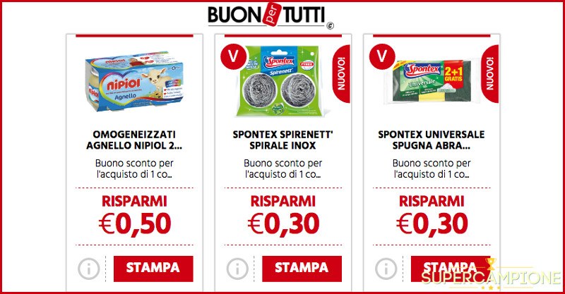 Buoni sconto alimenti e prodotti per la pulizia