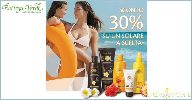 Buoni sconto 30% sui solari Bottega Verde