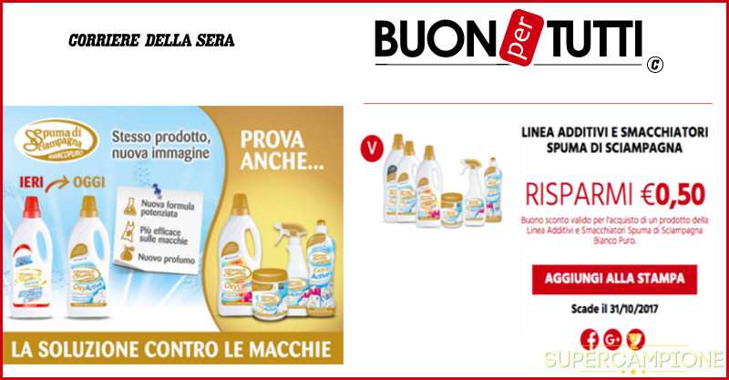 Buoni sconto additivi e igienizzanti Spuma di Sciampagna