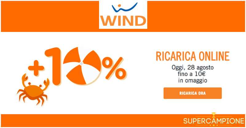 Wind ti regala il 10% sulla ricarica Wind ti regala il 10% sulla ricarica