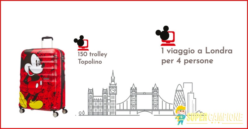 Vinci un viaggio a Londra o un trolley Topolino