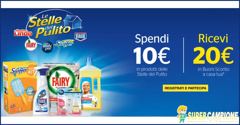 Spendi 10€ e riprendi 20€ con Mastro Lindo, Swiffer e altri