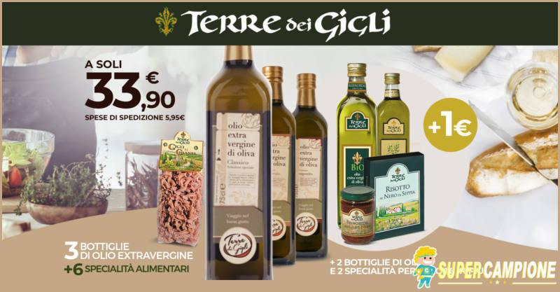 Terre dei Gigli: olio + specialità italiane + regalo a 1€