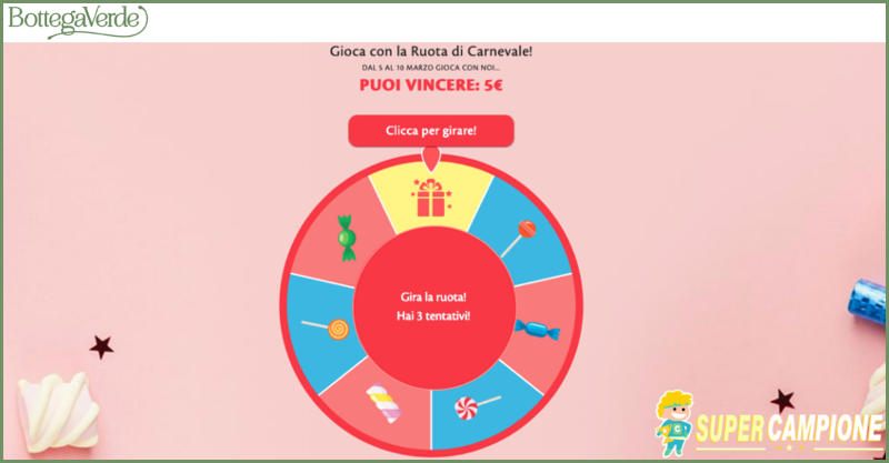 Bottega Verde: gira la ruota e vinci 5€ di sconto Bottega Verde: gira la ruota e vinci 5€ di sconto