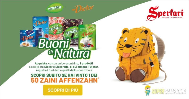 Vinci zaini gratis con Dietor e Dietorelli Buoni di Natura