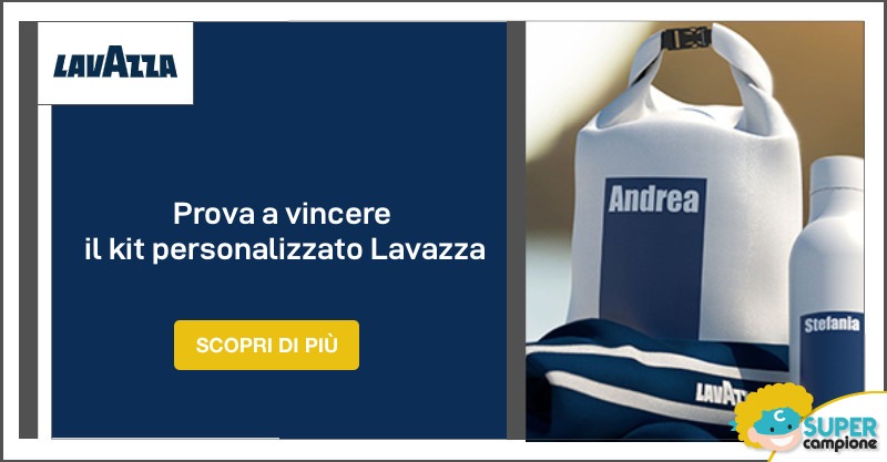 Vinci con Lavazza: telo mare, sacca e borraccia termica personalizzati Vinci con Lavazza: telo mare, sacca e borraccia termica personalizzati