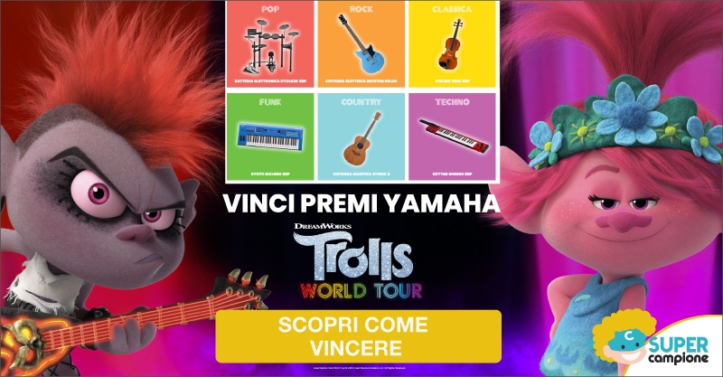 Vinci strumenti musicali Yamaha con Trolls