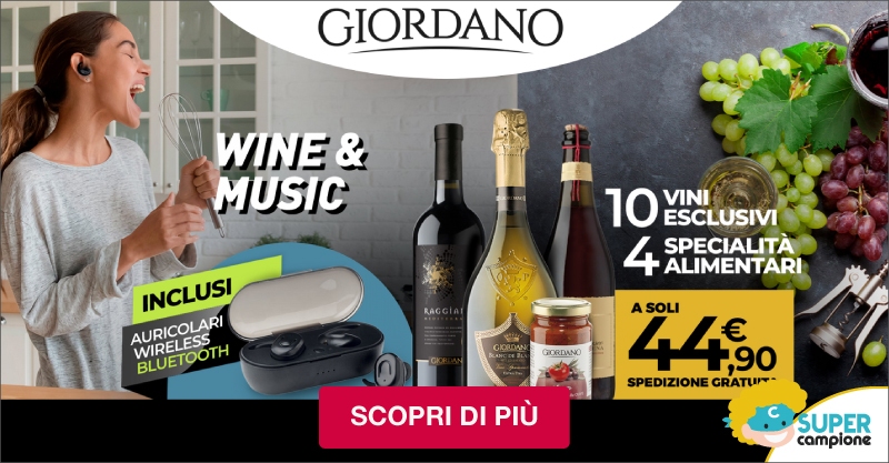 Giordano Vini: 10 vini, 4 specialità e incluse le auricolari wireless Giordano Vini: 10 vini, 4 specialità e incluse le auricolari wireless