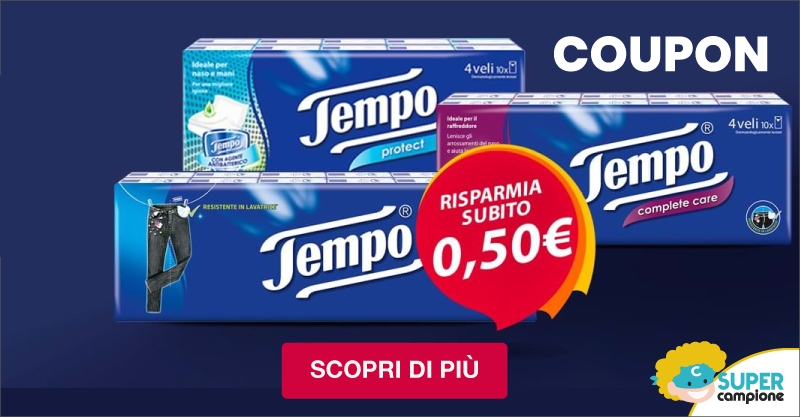 Gratis Buono sconto di €0,50 fazzoletti Tempo