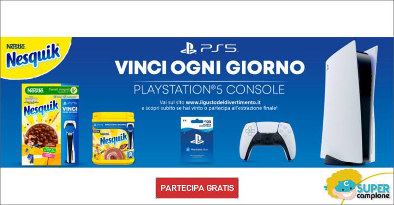 Nesquik: vinci Playstation 5 + Playstation Store Card ogni giorno Nesquik: vinci Playstation 5 + Playstation Store Card ogni giorno
