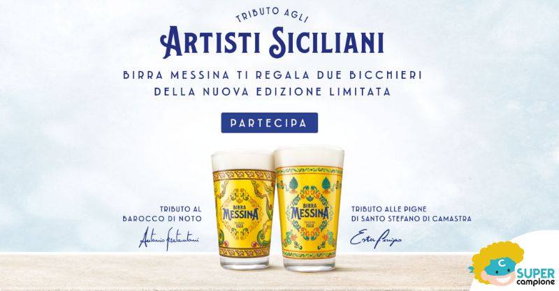 Ricevi 2 bicchieri Birra Messina come premio sicuro