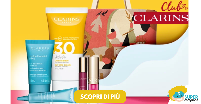Clarins ti regala in regalo crema viso, contorno occhi, solare e due miniature make up